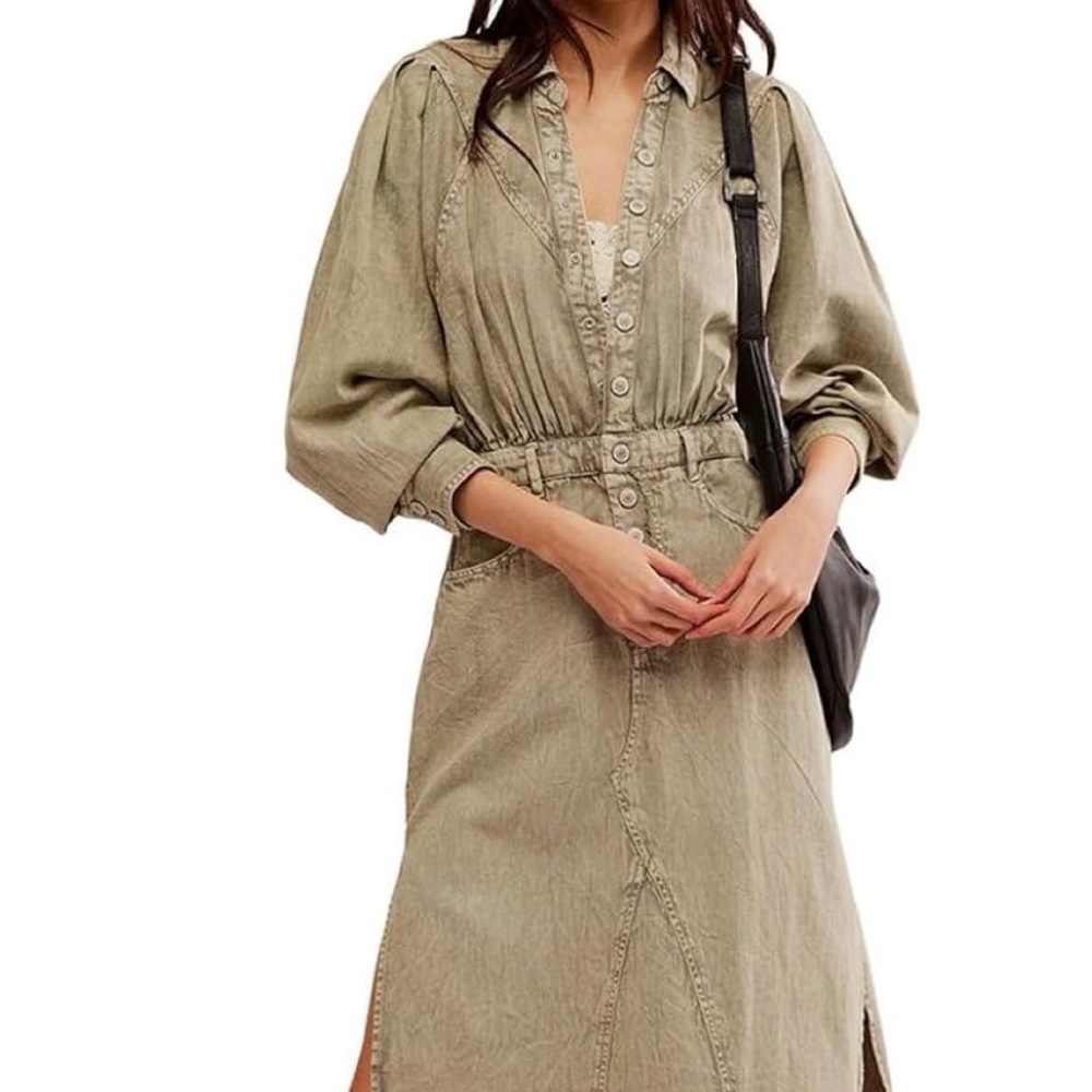 Free People Mad Love Gray/green Midi Dress - Picture 8 of 8